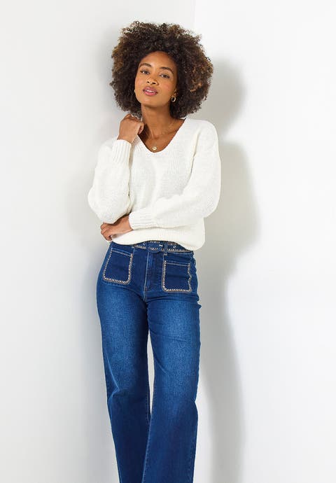 Embroidered Wide Leg Jeans (plus)