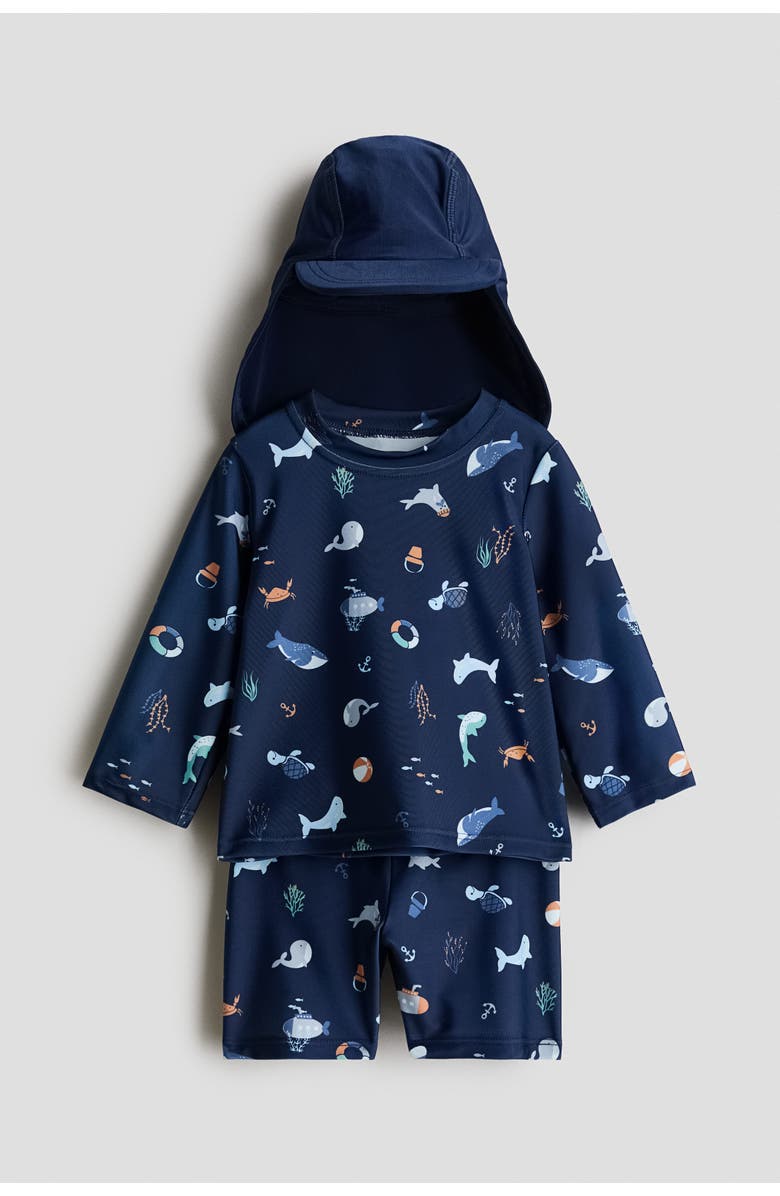 H&M Upf 50 Sun Protection Set, Main, color, Navy Blue/Marine Life