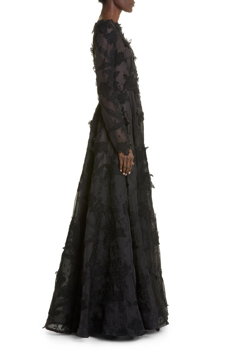 Jason Wu Collection Floral Embroidery Long Sleeve Silk Organza A-Line Gown, Alternate, color, 