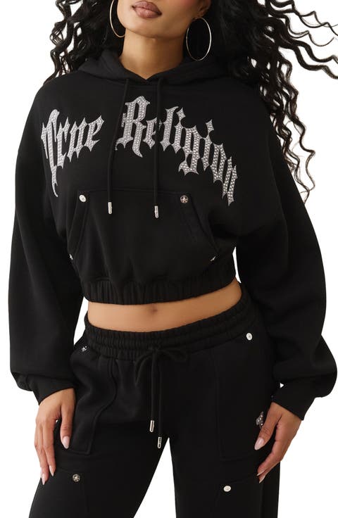 Embellished Logo Crop Hoodie
