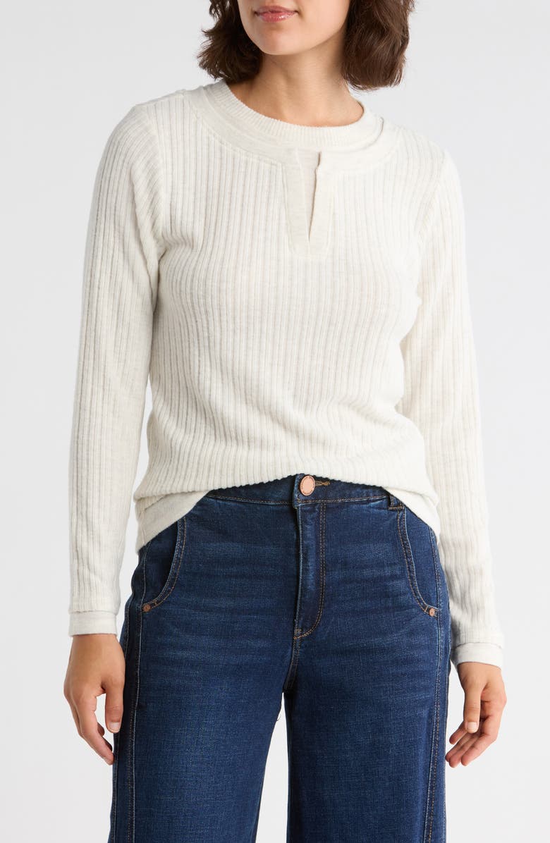 Democracy Long Sleeve Twofer Rib Knit Top, Main, color, Heather Cream