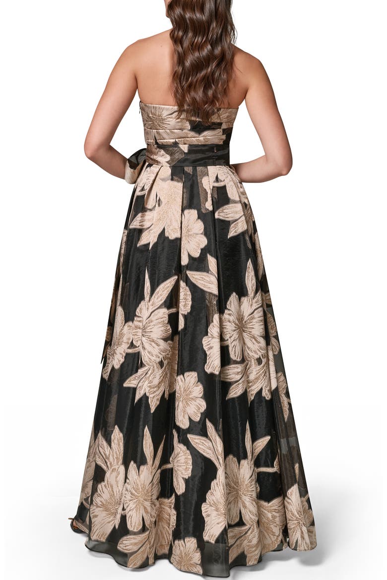 Strapless Floral Gown, Alternate, color, BLACK/ CANVAS MULTI