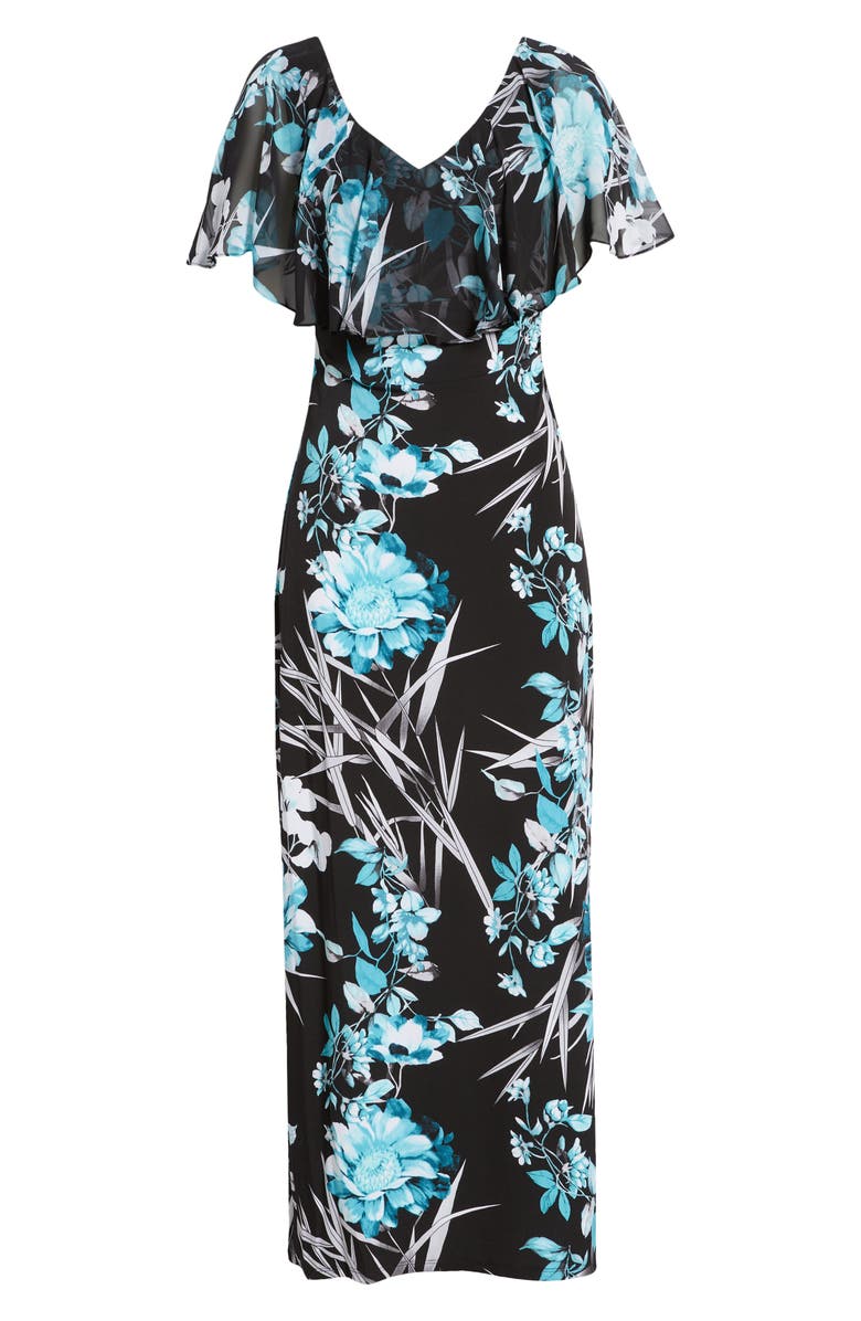 Connected Apparel Floral Convertible Off the Shoulder Chiffon Maxi Dress, Alternate, color, 