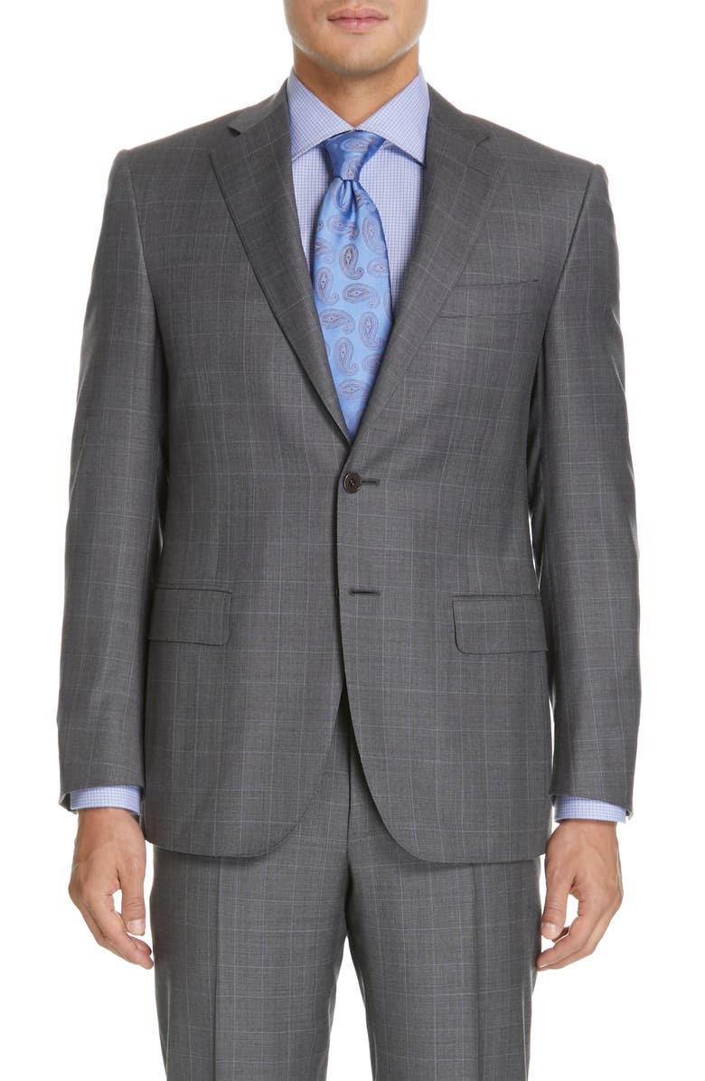 Canali Sienna Classic Fit Plaid Wool Suit, Alternate, color, Grey