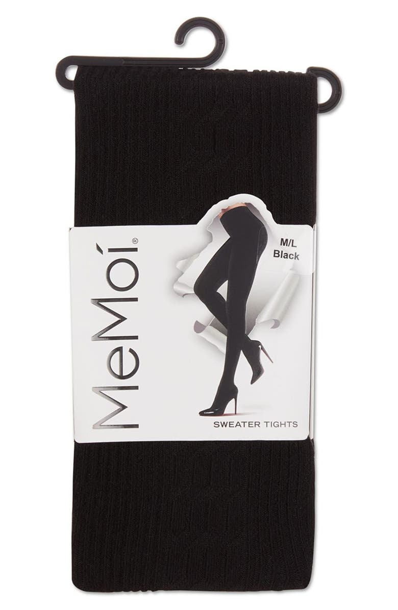 MeMoi Cable Stitch Sweater Tights, Alternate, color, Black