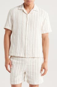 DENIM AND FLOWER Relaxed Fit Stripe Textured Camp Shirt