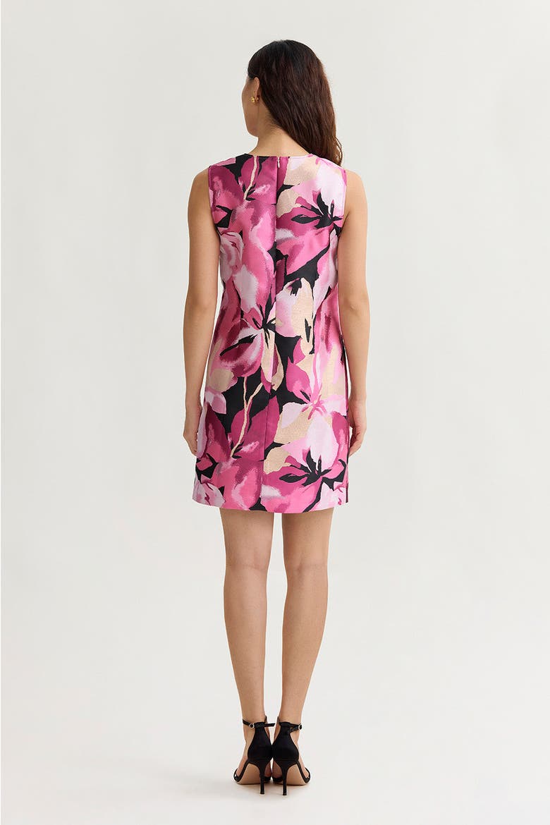 Family Savvy Shimmer Lined Floral Jacquard Woven Sheath Dress, Alternate, color, Carmine Rose/Pink