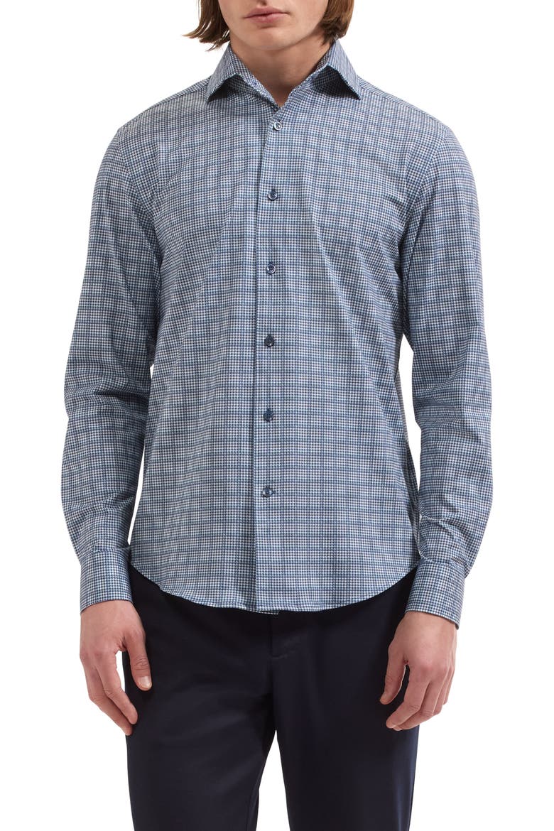 Devon OoohCotton® Houndstooth Button-Up Shirt, Main, color, INDIGO