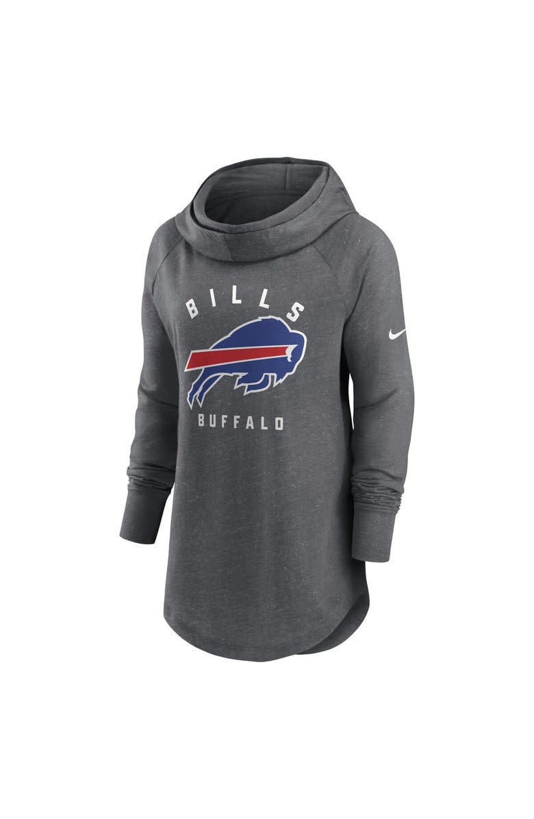 Nike Women's Nike Heather Charcoal Buffalo Bills Raglan Funnel Neck Pullover Hoodie, Alternate, color, 