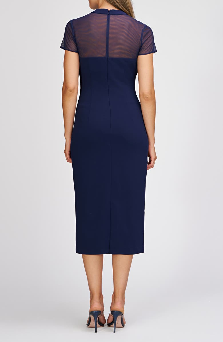 JS Collections Roselle Bow Detail Cocktail Midi Dress, Alternate, color, Navy