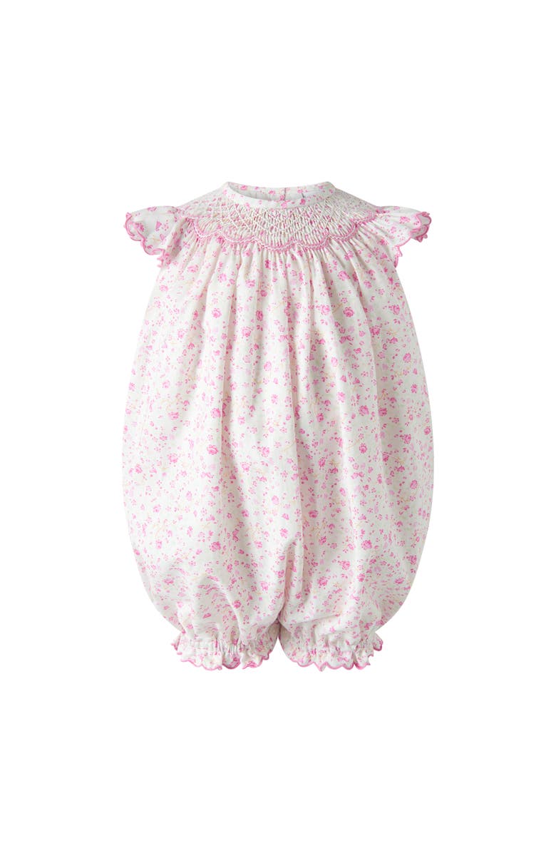Rachel Riley Floral Smocked Babysuit, Main, color, Pink