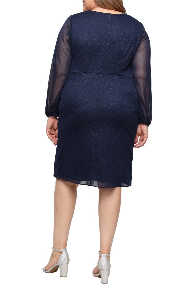 Glitter Mesh Long Sleeve Cocktail Dress, Alternate, color, NAVY