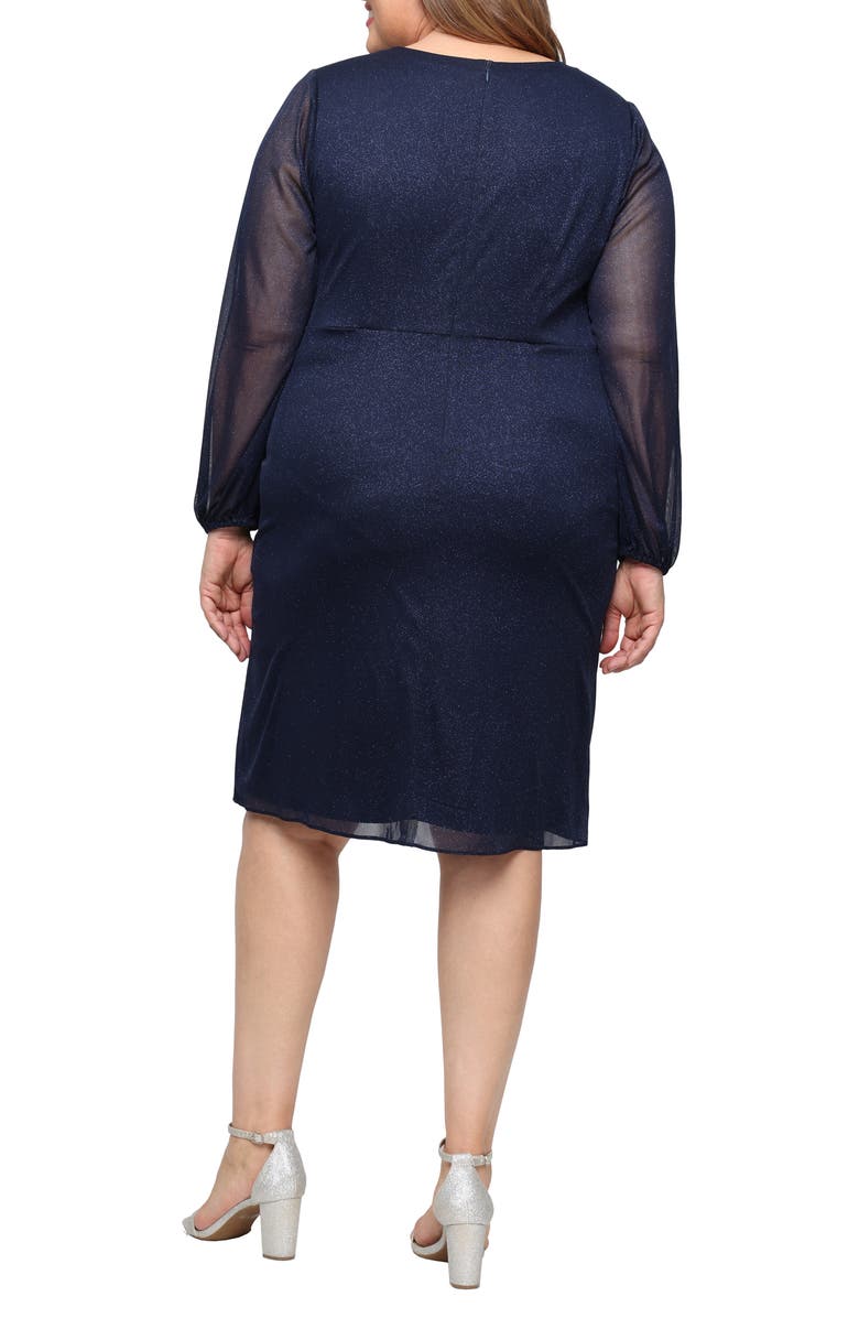 SL FASHIONS Glitter Mesh Long Sleeve Cocktail Dress, Alternate, color,