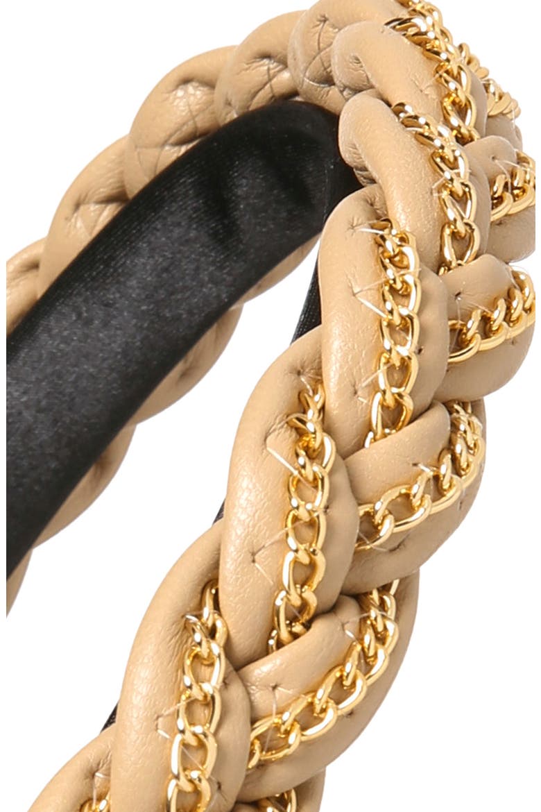 Skinny Chain Braided Faux Leather Headband, Alternate, color, BRITISH TAN GOLD