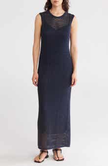 Open Stitch Linen Blend Tank Sweater Dress