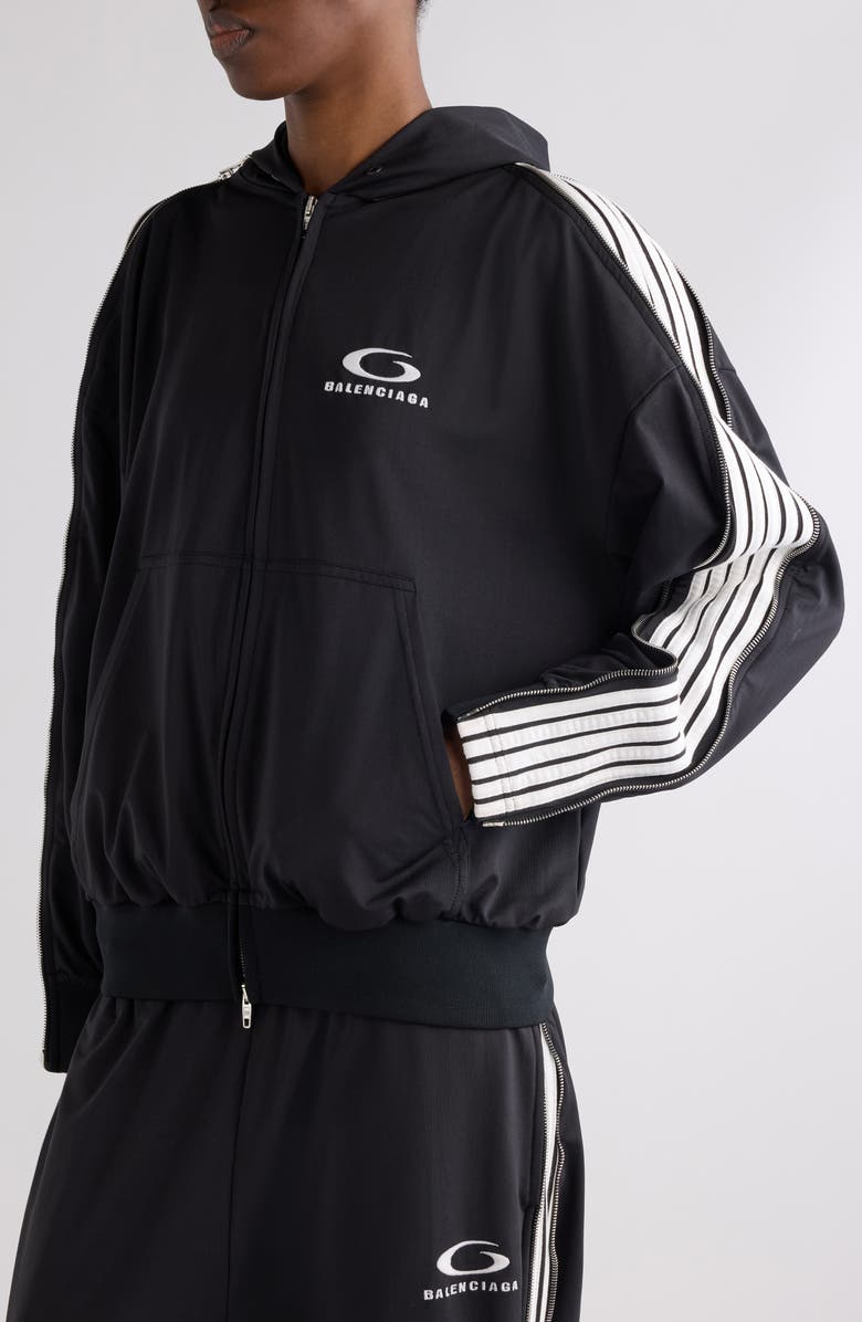 Balenciaga Loop Sports Icon Full Zip Hoodie, Alternate, color, Black/ White