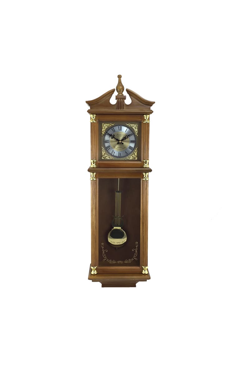 34.5in Chiming Pendulum Wall Clock Harvest Oak, Main, color, Harvest Oak