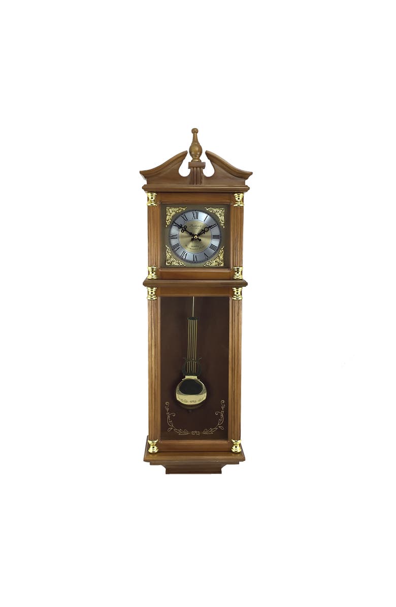 Bedford Clock Collection 34.5in Chiming Pendulum Wall Clock Harvest Oak, Main, color, Harvest Oak