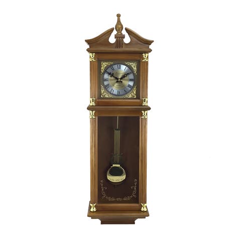 34.5in Chiming Pendulum Wall Clock Harvest Oak