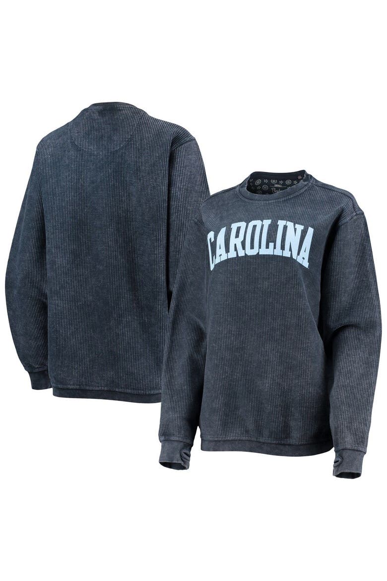 Women's Pressbox Navy North Carolina Tar Heels Comfy Cord Vintage Wash Basic Arch Pullover Sweatshirt, Main, color, Navy