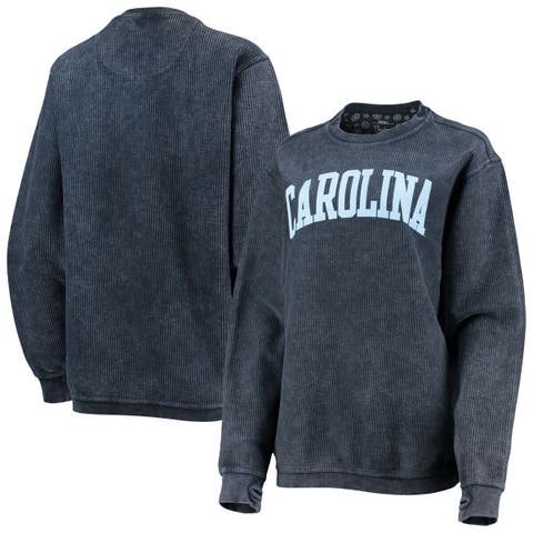 Women's Pressbox Navy North Carolina Tar Heels Comfy Cord Vintage Wash Basic Arch Pullover Sweatshirt