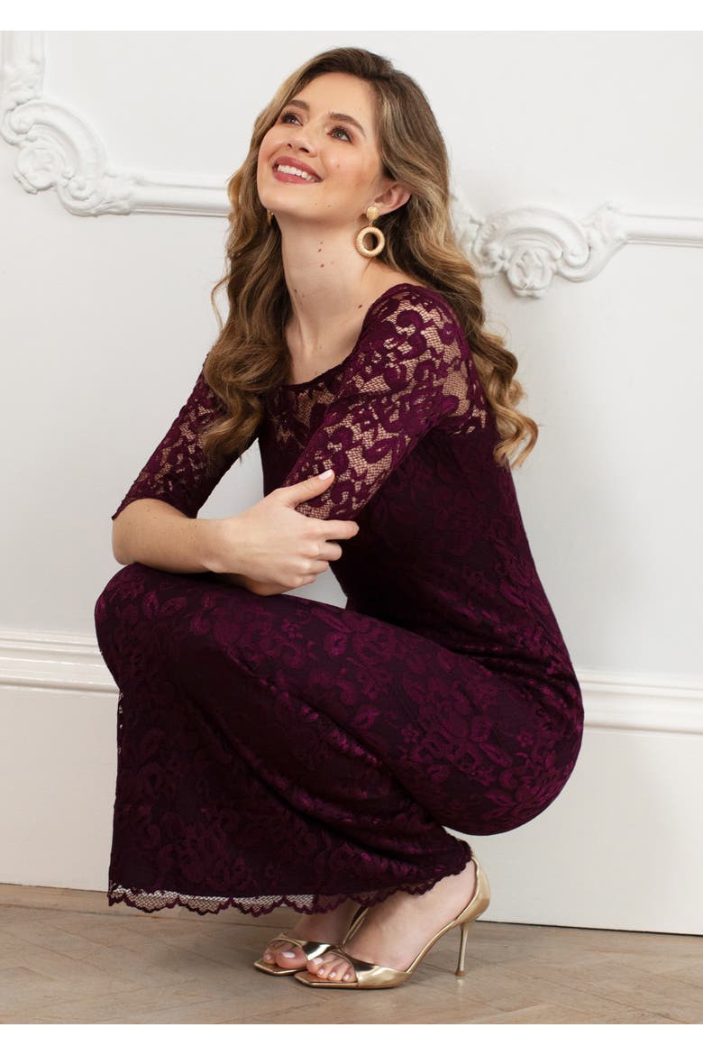 Lila 3/4 Sleeve Lace Maxi Gown, Alternate, color, Claret
