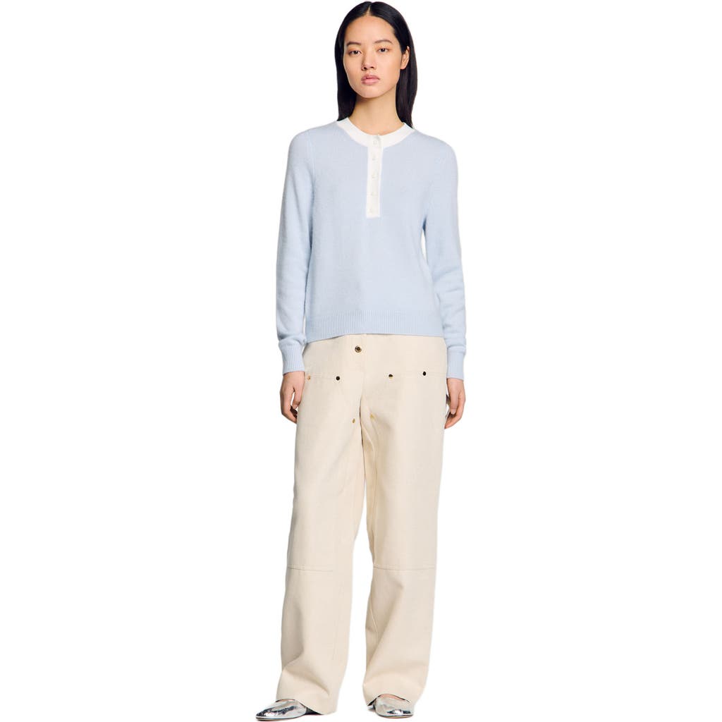 Sandro Wool-cashmere Henley Top In Sky Blue