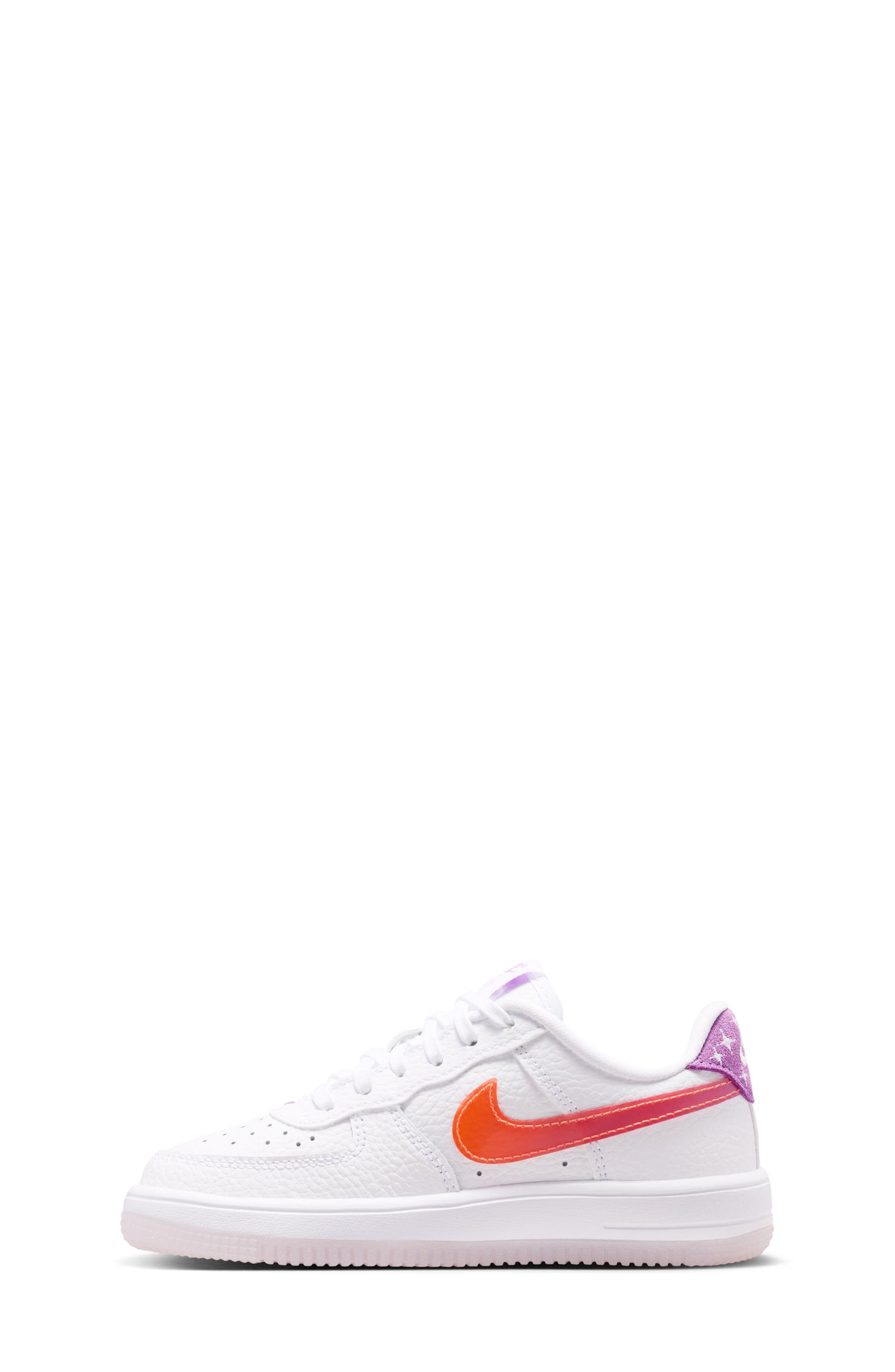 Nike Kids' Air Force 1 Sneaker, Alternate, color, White/ Bright Violet/ Orange
