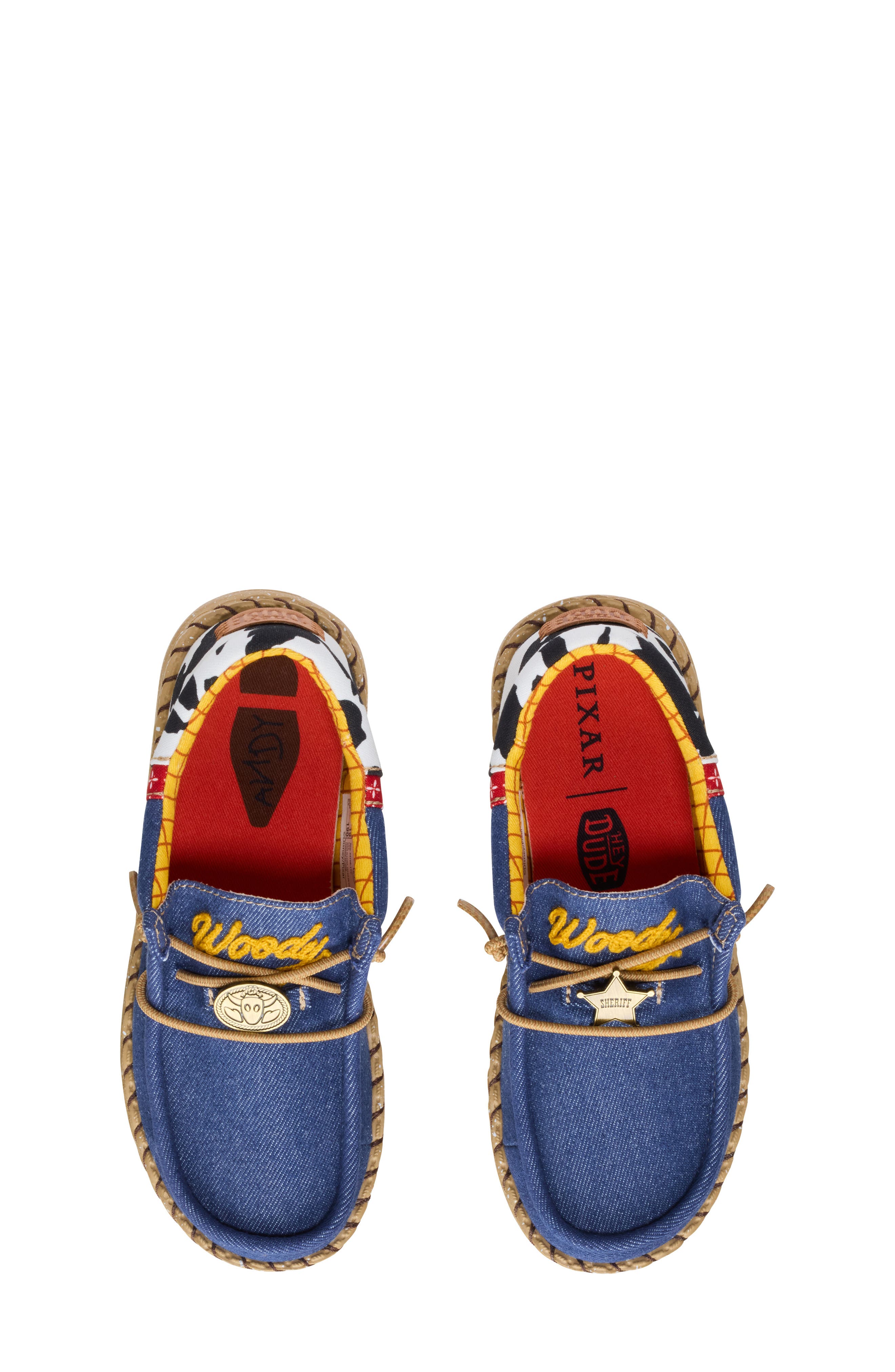 Hey Dude x Toy Story Wally Sheriff Woody Slip-On, Alternate, color, White/ Faded Denim