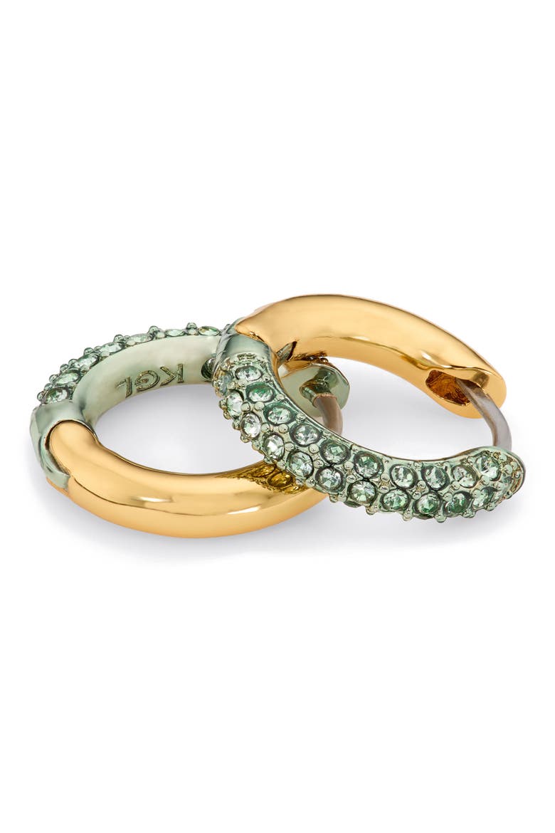 Crystal Pavé Huggie Hoop Earrings, Alternate, color, GREEN