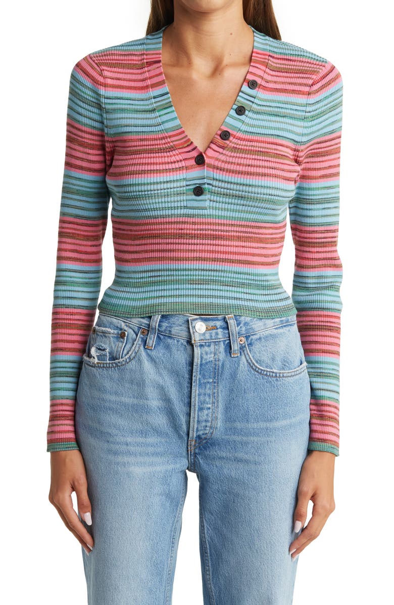 Derek Lam 10 Crosby Milana Crop Henley T-Shirt, Main, color, Multicolor Space Dye