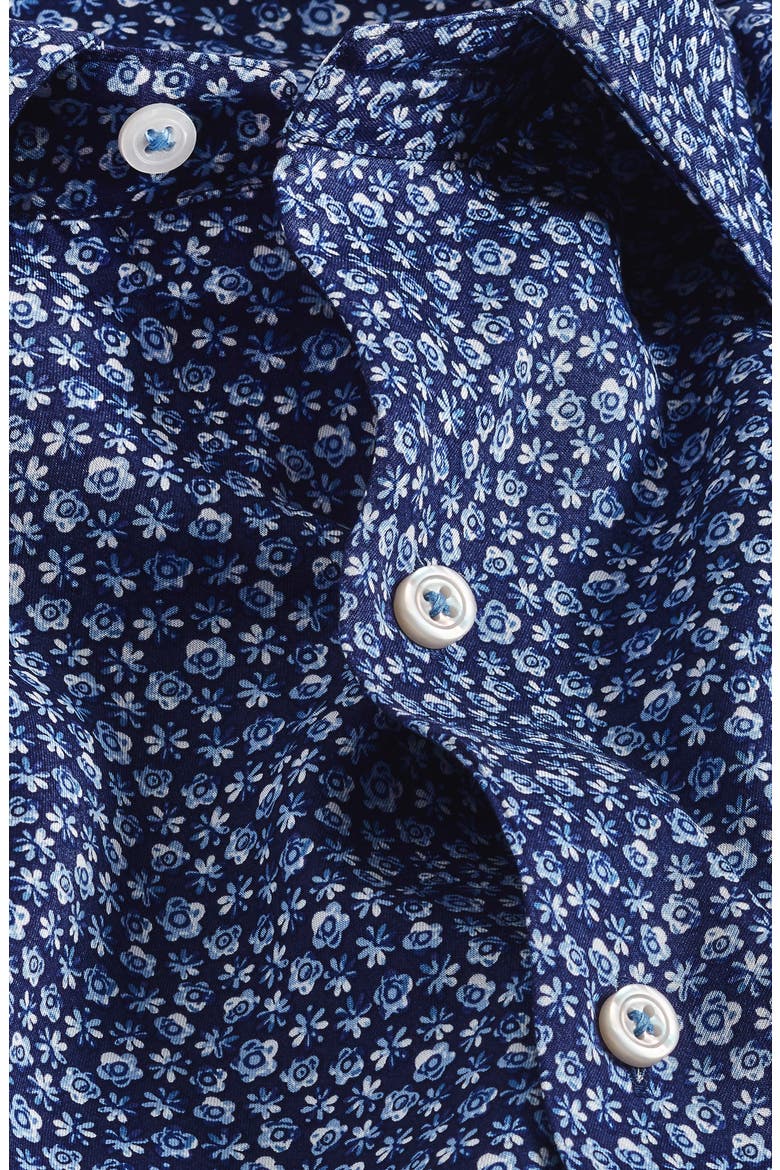 Floral Print Short Sleeve Button-Up Shirt, Alternate, color, NAVY/ BLUE