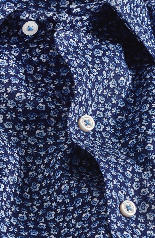 David Donahue Floral Print Short Sleeve Button-up Shirt In Blue