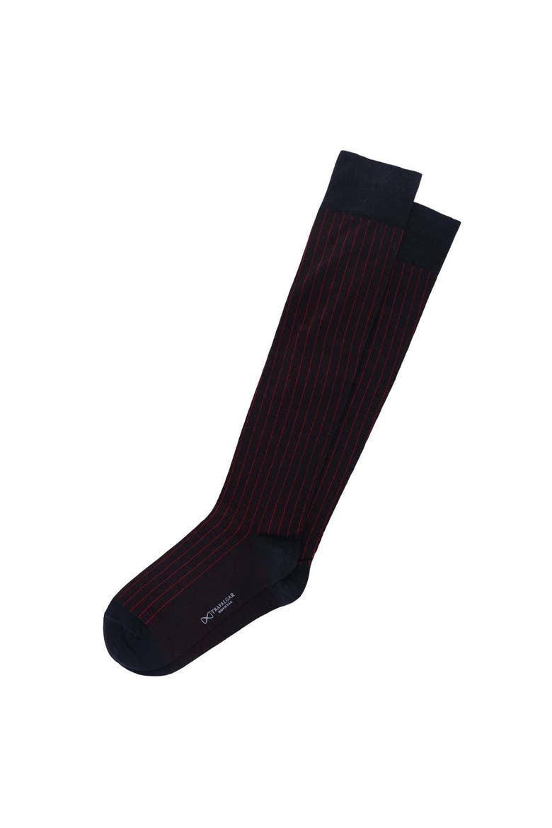 Valentino Vertical Stripe Over the Calf Mercerized Cotton Sock, Alternate, color, Black with Red Stripes