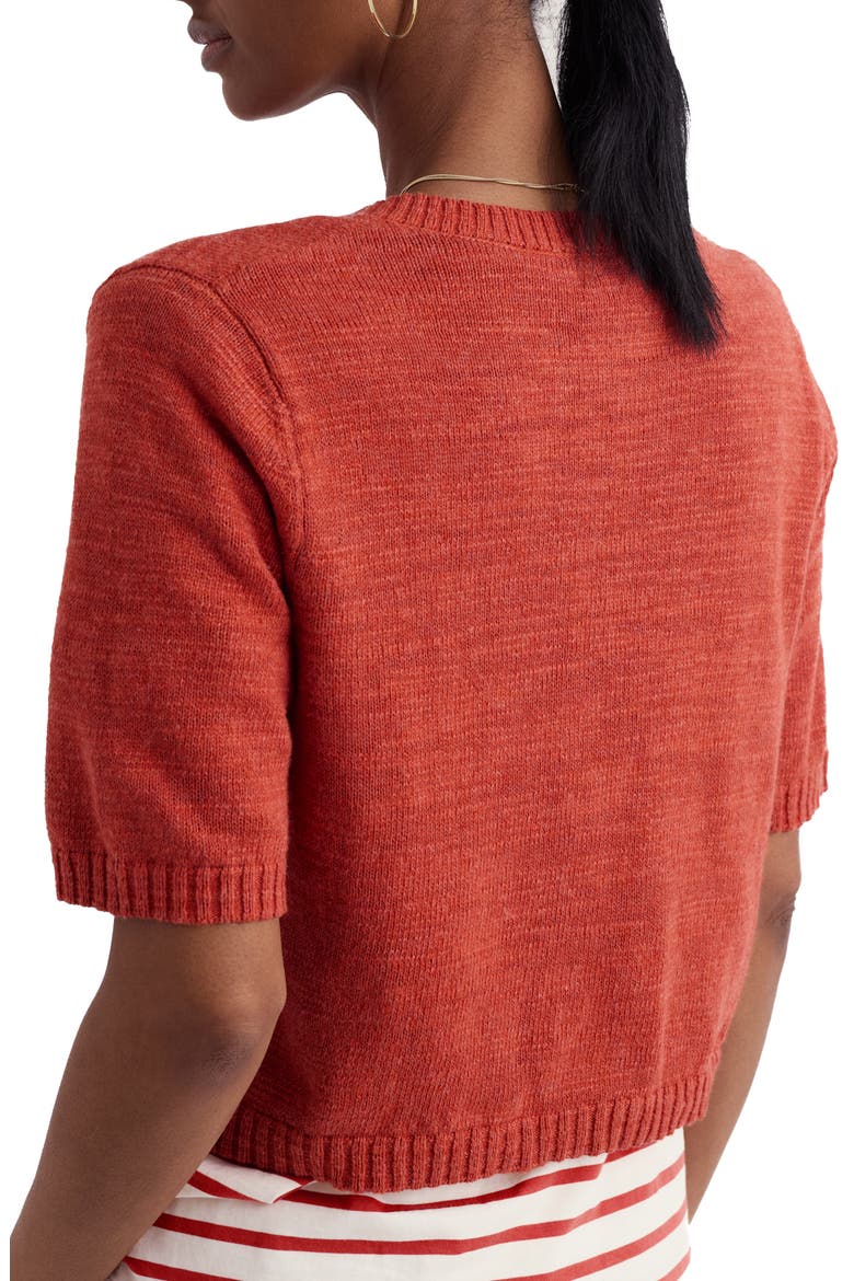 Wild Thyme Elbow Sleeve Cotton & Linen Cardigan, Alternate, color, KNIT MELANGE CARNELIAN
