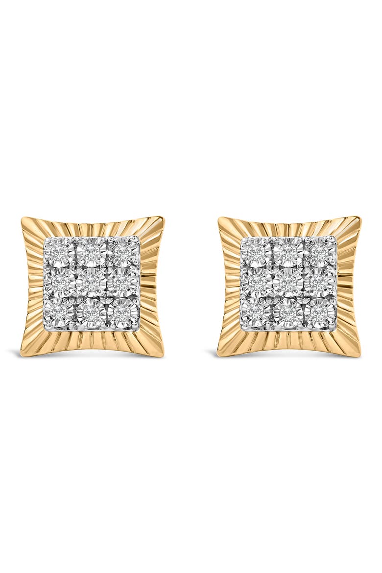 10K Yellow Gold Plated Silver 1/4 Cttw Diamond Textured Halo Stud Earrings, Main, color, Yellow