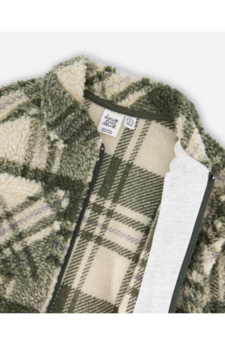 Deux par Deux Long Sleeve Zip Front Overshirt, Alternate, color, Sage And Beige Plaid