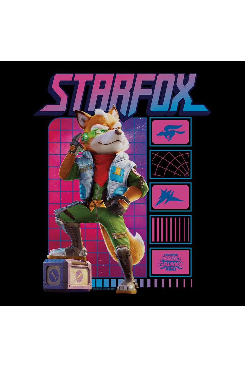 Junior's Fox McCloud Retro Pose Short Sleeve T-Shirt, Alternate, color, Black