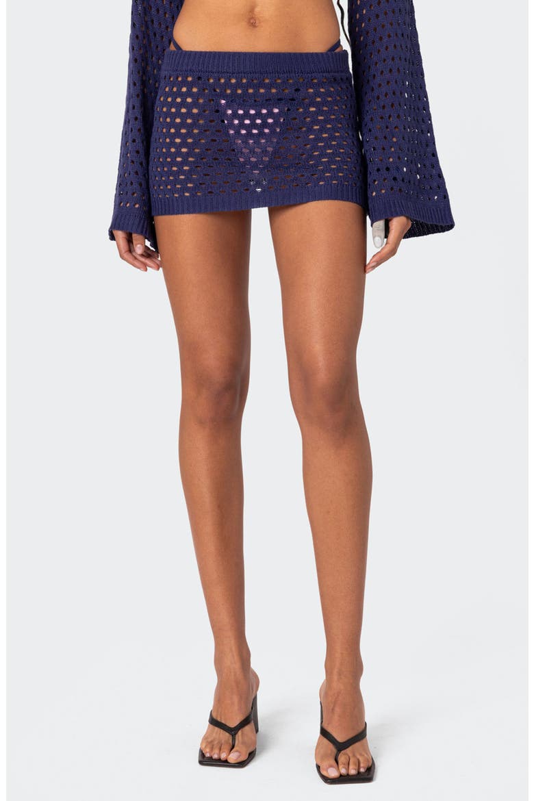 Celena Open Knit Cover-Up Miniskirt, Main, color, NAVY