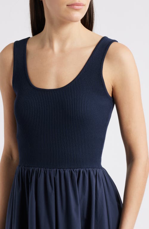 Moon River Sweater Knit Tank Top Mixed Media Midi Dress In Navy In Navy