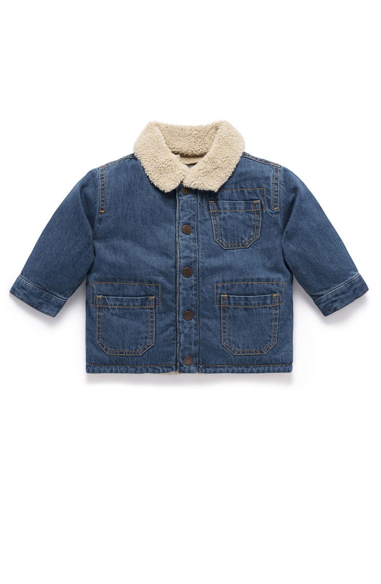 Purebaby Denim Faux Shearling Lined Jacket, Main, color, Mid Denim
