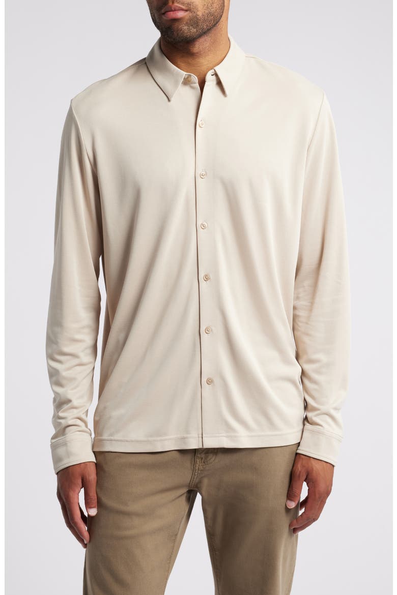 Vintage Wash Knit Button-Up Shirt, Main, color, TAN