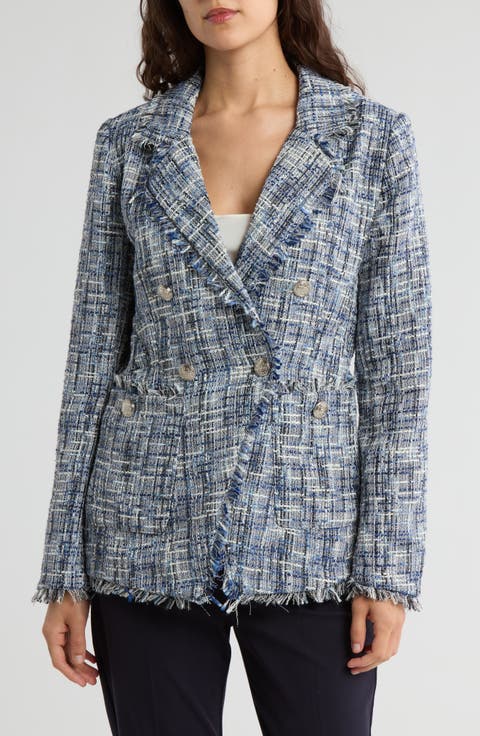 Houndstooth Double Breasted Tweed Blazer