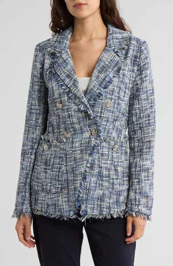 Ellen Tracy Houndstooth Double Breasted Tweed Blazer