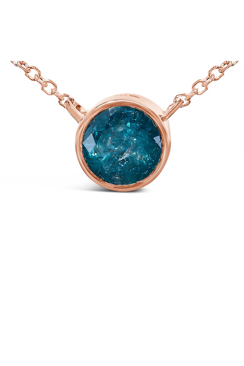 14K Rose Gold 2.0 Cttw Bezel Set Blue Diamond Solitaire Pendant Necklace, Alternate, color, Pink