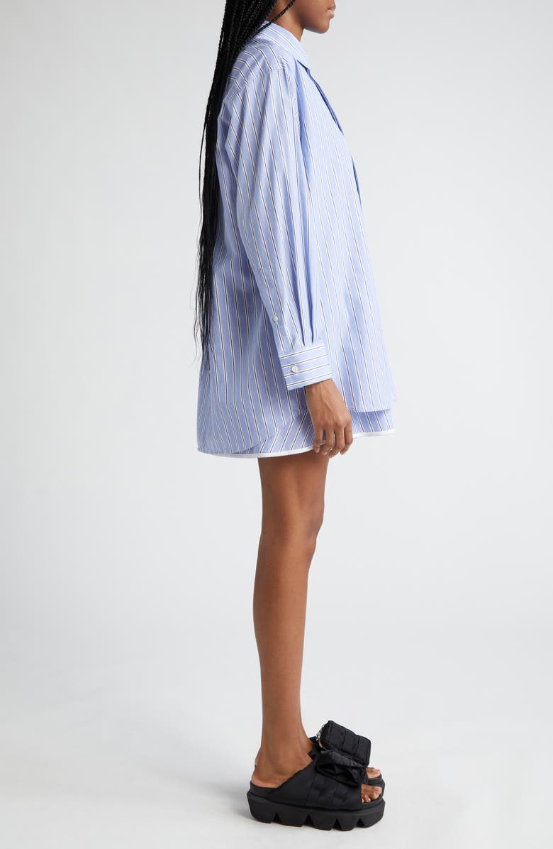 Sacai Stripe Layered Ruffle Long Sleeve Cotton Poplin Shirtdress, Alternate, color,
