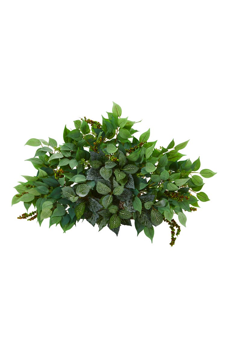 20-in Mixed Ficus and Fittonia Artificial Ledge Plant, Main, color, Green