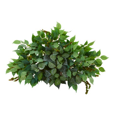 20-in Mixed Ficus and Fittonia Artificial Ledge Plant