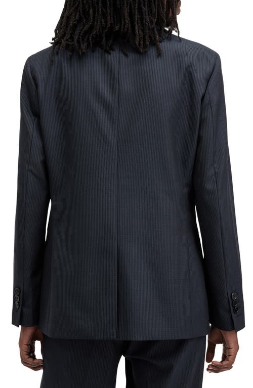 Allsaints Howling Pinstripe Relaxed Fit Blazer In Ink Blue