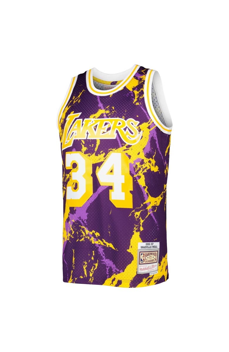 Mitchell & Ness Men's Mitchell & Ness Shaquille O'Neal Purple Los Angeles Lakers 1996/97 Hardwood Classics Marble Swingman Jersey, Alternate, color, 